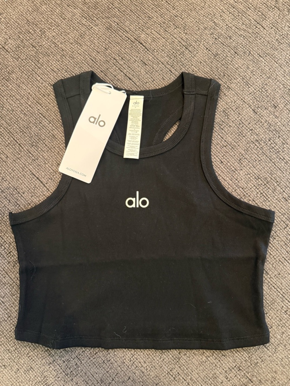 ALO Yoga Black Crop Tank Top with White Logo - Picture 2 of 5